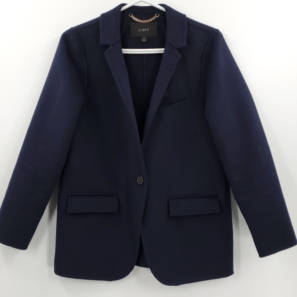 Women's J. Crew Leighton Blazer Jacket Double Faced Blend Navy BJ930 Size 4